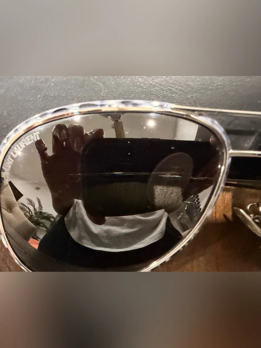 Saint Laurent Tortoiseshell-Edge Aviator Sunglasses with Black Lenses